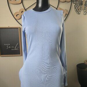 💞 Blue Ribbed Long-Sleeve Dress | With Pockets | Size Small